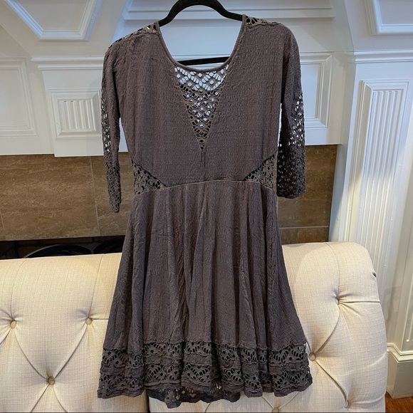S:  Free People CHARCOAL CROCHET DRESS - Picture 4 of 11